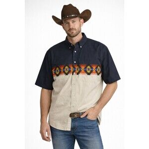 VTG Rustler Wrangler Shirt Aztec Pearl Snap Short Sleeve Western Rodeo Men 3X